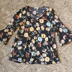 Floral top with cross neck line
